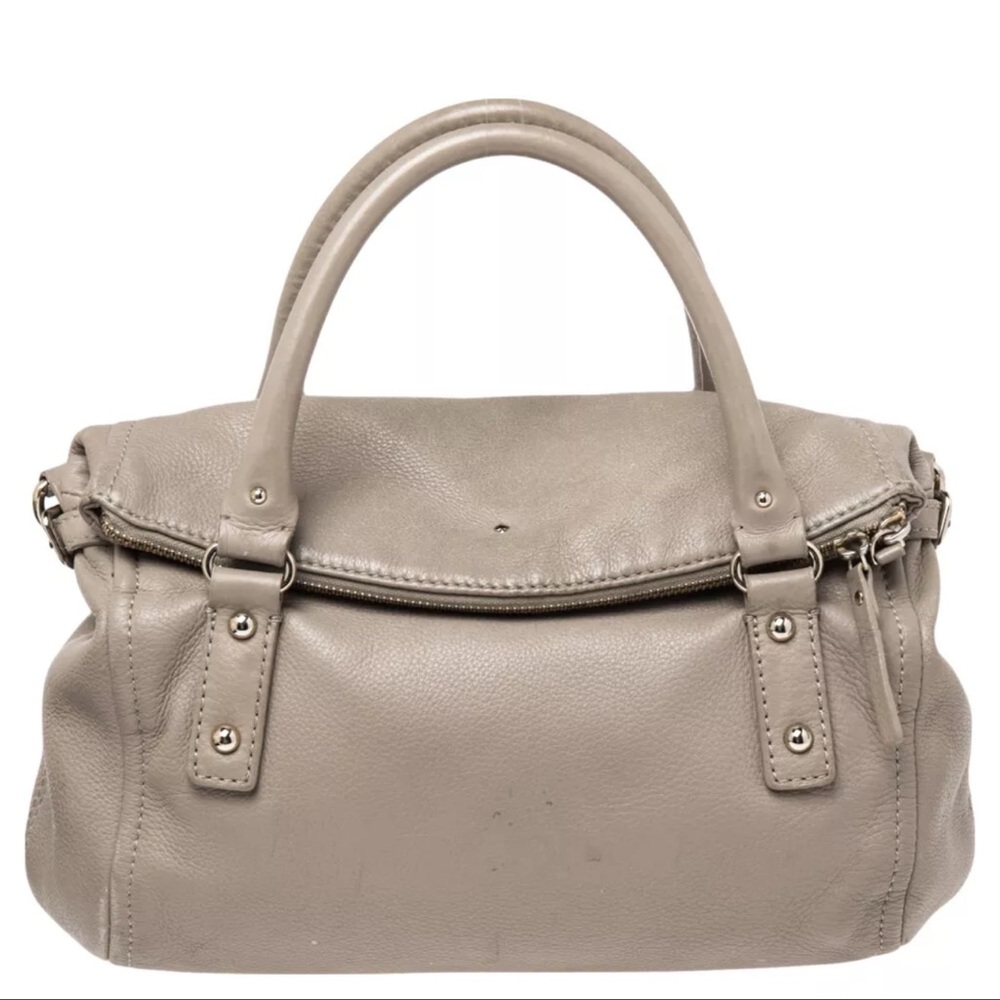 Kate Spade Cream Pebbled Leather Foldover Satchel with Crossbody Strap.